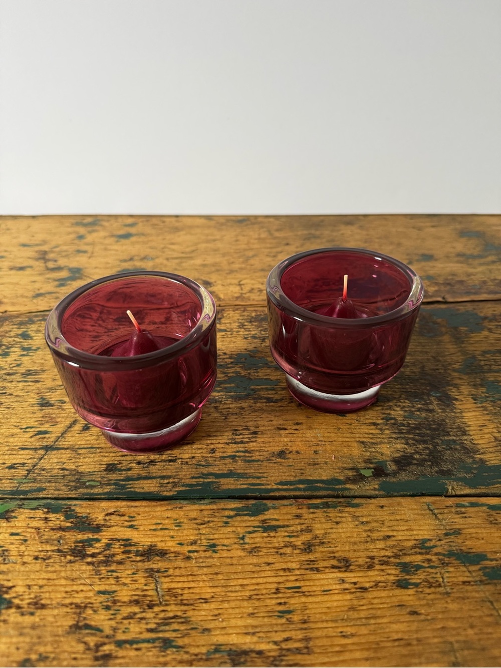 Purple Glass Tealight Candle Holders - Set of 2
